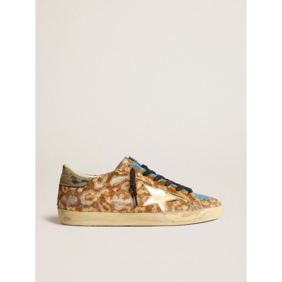 Men’s Super-Star LAB in leopard pony skin with gold star and gray heel tab