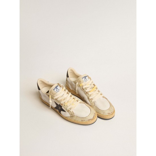 Ball Star in white mesh with vintage blue leather star and heel tab