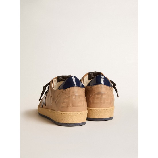 Ball Star in beige leather with blue patent leather star and heel tab
