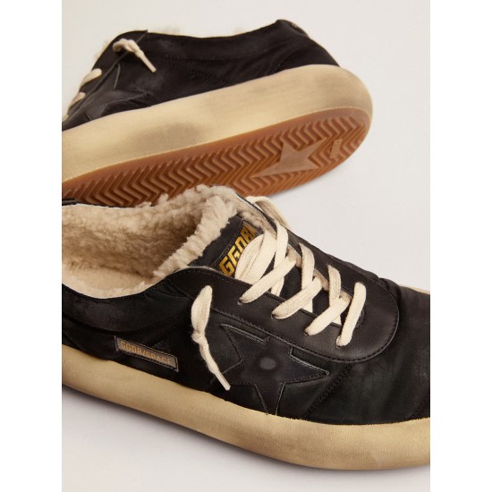 Men's Space-Star shoes in quilted black nylon with shearling lining