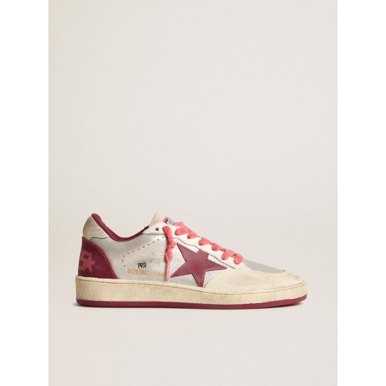 Men’s Ball Star Pro in silver crackle leather with burgundy star