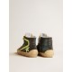 Men’s Slide LAB in camo canvas with yellow leather star and flash
