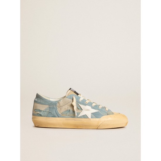 Super-Star in light blue mesh and nylon with white leather star