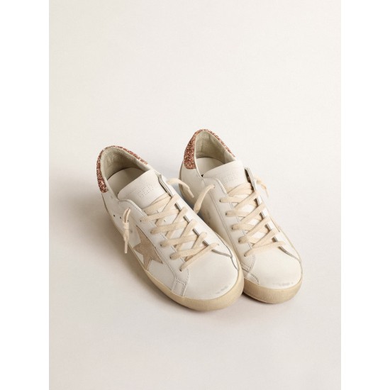 Women's Super-Star with a suede star and peach-pink glitter heel tab