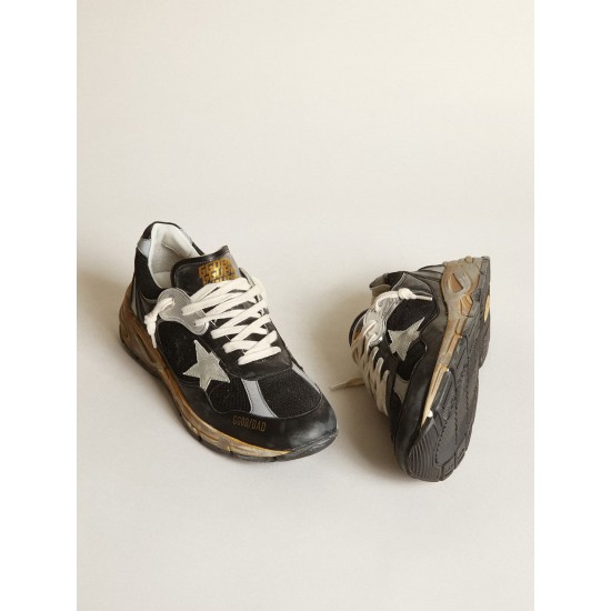 Women's Dad-Star in black mesh and nappa with ice-colored star