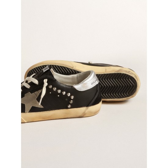 Women’s Super-Star in black leather and suede with silver studs