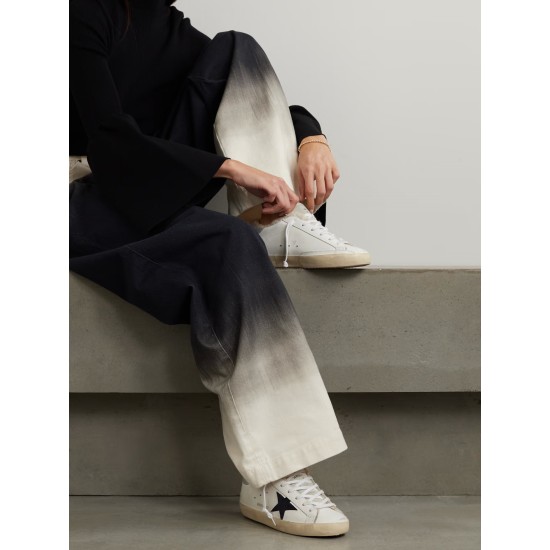 Super-Star shearling-lined distressed suede and leather sneakers