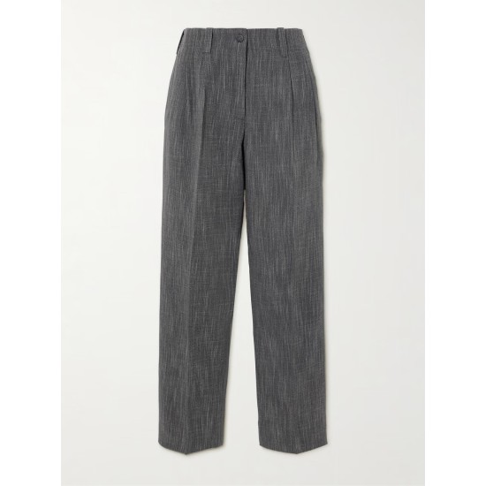 Pleated wool-blend straight-leg pants