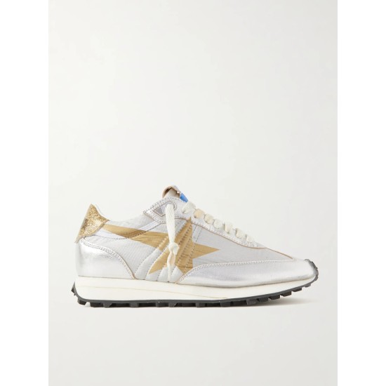 Running Marathon metallic leather-trimmed shell sneakers