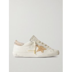 Super-Star raffia-trimmed distressed leather sneakers