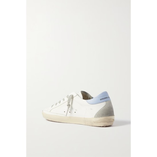 Superstar distressed leather and suede sneakers