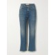 Golden high-rise cropped flared jeans