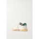 Superstar Penstar distressed leather, leopard-print-trimmed rubber sneakers